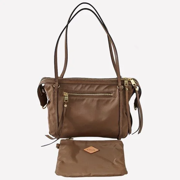 MZ Wallace Brown Nylon & Leather Trimmed Satchel Shoulder Bag With Pouch - Picture 1 of 16